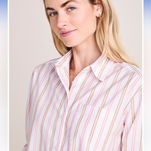 Vineyard Vines XS-XL White Pink Stripes Oversized Poplin Button Down Shirt - Picture 6 of 16